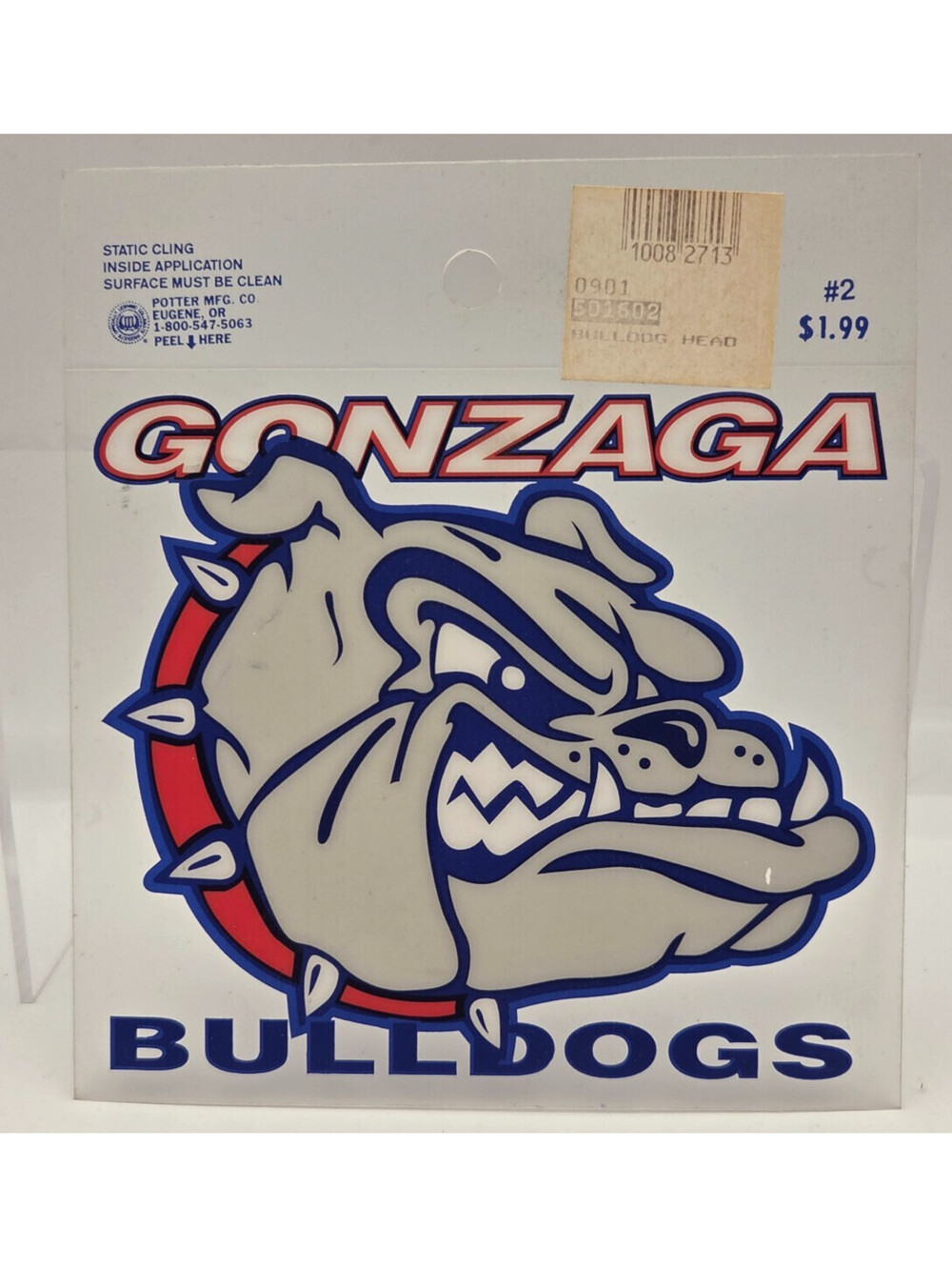 VTG Gonzaga Bulldogs Vintage Static Cling Window Decal Bulldog Head NCAA New NOS